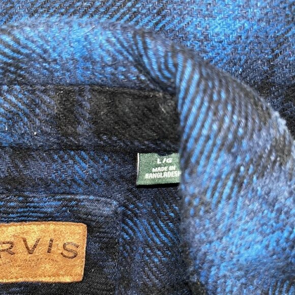 ORVIS Heavy Flannel Button Down Shirt Shacket - Black & Blue Plaid - EUC - LARGE - Picture 7 of 9